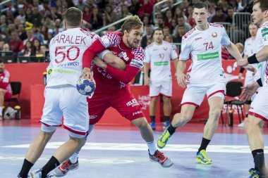 Zagreb, Hırvatistan - 18 Ocak 2018: Avrupa Erkekler Hentbol Şampiyonası, Ehf Euro 2018 ana tur Hırvatistan - Belarus 25: 23. Luka Cindriç (33))