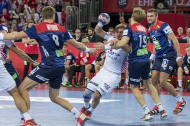 Zagreb, Hırvatistan - 20 Ocak 2018: Avrupa Erkekler Hentbol Şampiyonası, Ehf Euro 2018 ana turu Hırvatistan - Norveç maçı 32: 28. Luka Cindriç (33))