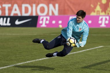 Velika Gorica, Hırvatistan - 27 Mart 2018: Avrupa 21 Yaş Altı Şampiyonası Ön Eleme Turu. Hırvatistan ile Moldova arasında oynanan karşılaşma 4-0. Eylem Karlo Letica (1)