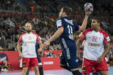 Zagreb, Hırvatistan - 28 Ocak 2018: Avrupa Erkekler Hentbol Şampiyonası, Ehf Euro 2018 Fransa - Danimarka 32: 29. Mahe Kentin (14))