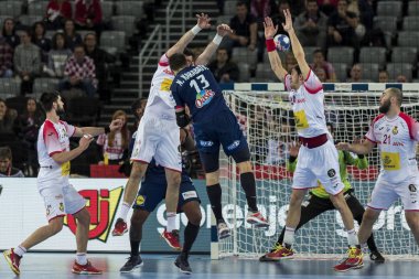 Zagreb, Hırvatistan - 17 Ocak 2018: Avrupa Erkekler Hentbol Şampiyonası, Ehf Euro 2018 Yarı final Fransa-İspanya maçı 23: 27. Eylemde Nikola Karabatik (13)