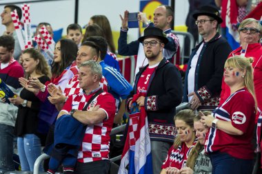 Zagreb, Hırvatistan - 17 Ocak 2018: Avrupa Erkekler Hentbol Şampiyonası, Ehf Euro 2018 ana tur karşılaşması Hırvatistan - Çek Cumhuriyeti 28: 27. Hırvat taraftarlar tribünde
