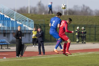 Velika Gorica, Hırvatistan - 27 Mart 2018: Avrupa 21 Yaş Altı Şampiyonası Ön Eleme Turu. Hırvatistan ile Moldova arasında oynanan karşılaşma 4-0. Eylem Fran Karacic (2) ve Denis Marandici (5)