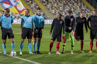 Rijeka, Hırvatistan - 12 Ekim 2018: Uefa Uluslar Ligi maçı Hırvatistan - İngiltere. Sahadaki oyuncular