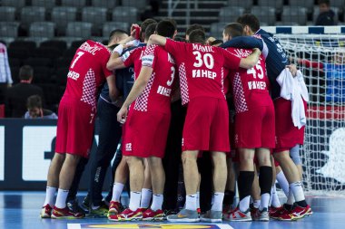Zagreb, Hırvatistan - 17 Ocak 2018: Avrupa Erkekler Hentbol Şampiyonası, Ehf Euro 2018 ana tur karşılaşması Hırvatistan - Çek Cumhuriyeti 28: 27. Hırvat oyuncular zaferi kutluyor