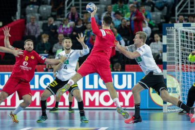 Zagreb, Hırvatistan - 13 Ocak 2018: Avrupa Erkekler Hentbol Şampiyonası, Ehf Euro 2018 C Grubu Almanya - Karadağ 32: 19. Aslında Stefan Cavor (7) 