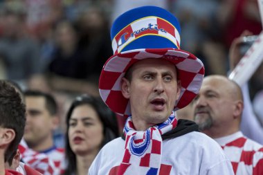 Zagreb, Hırvatistan - 20 Ocak 2018: Avrupa Erkekler Hentbol Şampiyonası, Ehf Euro 2018 ana turu Hırvatistan - Norveç maçı 32: 28. Hırvat taraftarlar tribünde 