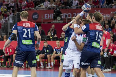 Zagreb, Hırvatistan - 20 Ocak 2018: Avrupa Erkekler Hentbol Şampiyonası, Ehf Euro 2018 ana turu Hırvatistan - Norveç maçı 32: 28. Luka Cindriç (33))