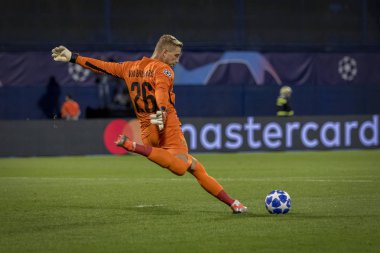 Zagreb, Hırvatistan - 28 Ağustos 2018: Uefa Şampiyonlar Ligi Playoffları, Gnk Dinamo ve Bsc Young Boys. David Von Ballmoos (26)) 