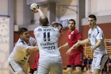 Zagreb, Hırvatistan - 24 Şubat 2018: Hırvatistan Erkekler Hentbol Şampiyonası Rk Dubrava - Rk Sesvete. Oyuncular iş başında