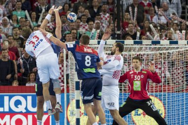 Zagreb, Hırvatistan - 20 Ocak 2018: Avrupa Erkekler Hentbol Şampiyonası, Ehf Euro 2018 ana turu Hırvatistan - Norveç maçı 32: 28. Luka Cindriç (33))