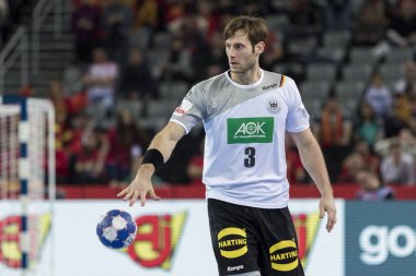 Zagreb, Hırvatistan - 17 Ocak 2018: Avrupa Erkekler Hentbol Şampiyonası, Ehf Euro 2018 ana tur Almanya - Fyr Makedonya 25: 25. Görev sırasında Uwe Gensheimer (3)