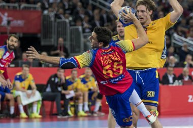 Zagreb, Hırvatistan - 28 Ocak 2018: Avrupa Erkekler Hentbol Şampiyonası, Ehf Euro 2018 final maçı İspanya - İsveç 29: 23. Adrian Figueras Trejo (55))