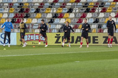 Rijeka, Hırvatistan - 12 Ekim 2018: Uefa Uluslar Ligi maçı Hırvatistan - İngiltere. Hırvat takımı ısınmaya başladı