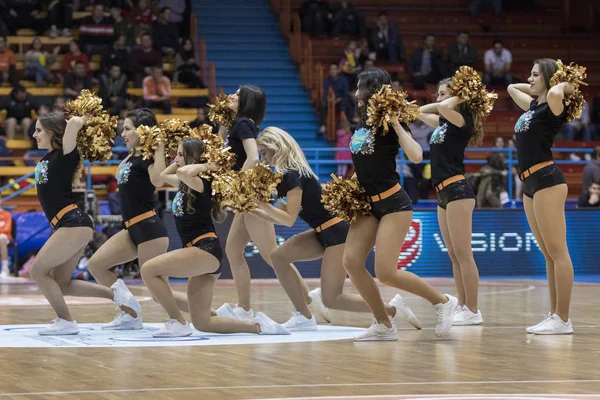 Zagreb Croacia Marzo 2018 Animadoras Cedevitas Presentan Durante Partido Baloncesto — Foto de Stock