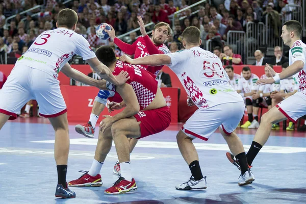 Zagreb, Hırvatistan - 18 Ocak 2018: Avrupa Erkekler Hentbol Şampiyonası, Ehf Euro 2018 ana tur Hırvatistan - Belarus 25: 23. Luka Cindriç (33))