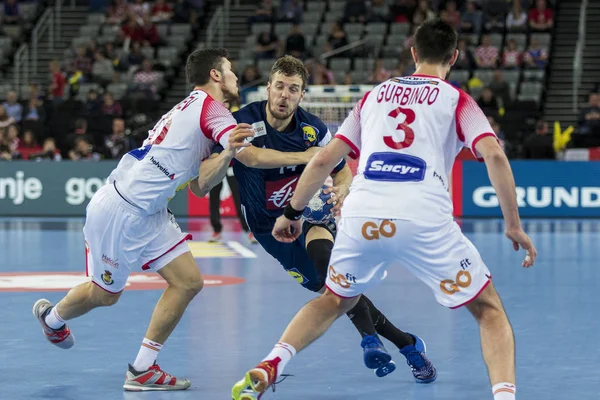 Zagreb, Hırvatistan - 17 Ocak 2018: Avrupa Erkekler Hentbol Şampiyonası, Ehf Euro 2018 Yarı final Fransa-İspanya maçı 23: 27. Kentin Mahe (14))