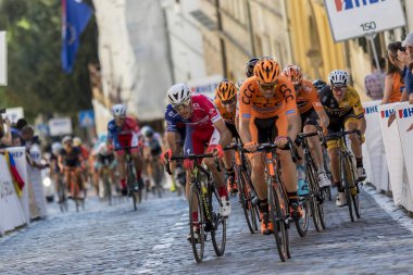 ZAGREB, CROATIA - APRIL 22, 2018: Bicycle race Tour of Croatia 2018. Cyclists driving the last stage in city of Zagreb