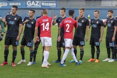 ZAGREB, CROATIA - JULY 24, 2018: UEFA Champions League match between GNK Dinamo Zagreb and Hapoel Beer-Sheva FC (5-0). Players greeting each other 