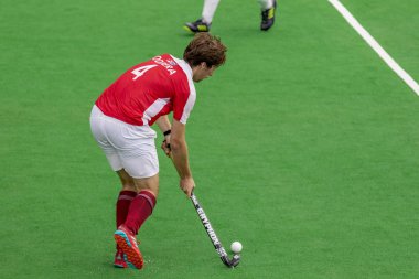 Zagreb, Hırvatistan - 30 Haziran 2018: Hırvatistan 'da Hokey Serisi açıldı. Avusturya ile Slovakya arasında maç (15-1). Saha Hokeyi oyuncuları iş başında