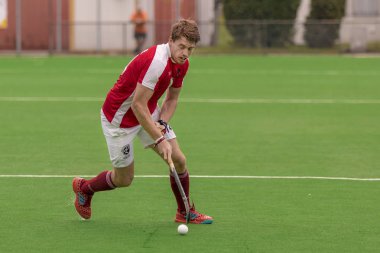 Zagreb, Hırvatistan - 30 Haziran 2018: Hırvatistan 'da Hokey Serisi açıldı. Avusturya ile Slovakya arasında maç (15-1). Saha Hokeyi oyuncuları iş başında