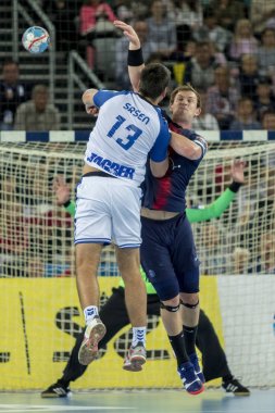 Zagreb, Hırvatistan - 29 Eylül 2018: Ehf man 's Championship League. PD Zagreb, Paris Saint-Germain 'e karşı. Srsen İvan (13))