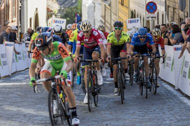 ZAGREB, CROATIA - APRIL 22, 2018: Bicycle race Tour of Croatia 2018. Cyclists driving the last stage in city of Zagreb