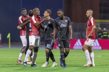 ZAGREB, CROATIA - JULY 24, 2018: UEFA Champions League match between GNK Dinamo Zagreb and Hapoel Beer-Sheva FC (5-0). Arguing players on field