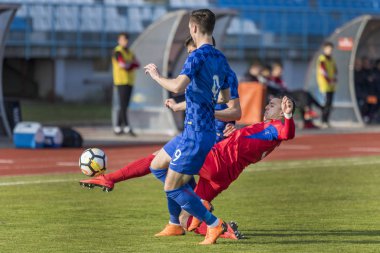 Velika Gorica, Hırvatistan - 27 Mart 2018: Avrupa 21 Yaş Altı Şampiyonası Ön Eleme Turu. Hırvatistan ile Moldova arasında oynanan karşılaşma 4-0. Eylem Denis Marandici (5)