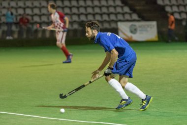Zagreb, Hırvatistan - 29 Haziran 2018: Hırvatistan 2018 'de Hokey Serisi açıldı. Hırvatistan ile Slovakya arasında maç (6-1). Aktivoda saha hokeyi oyuncuları