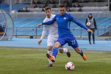Zagreb, Hırvatistan - 18 Şubat 2018: Gnk Dinamo, Hnk Hajduk 'a karşı Hırvatistan' ın ilk futbol ligi maçı. Nikola Moro (27))