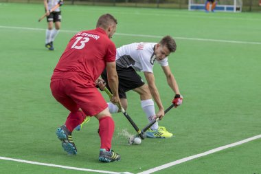 Zagreb, Hırvatistan - 26 Haziran 2018: Hırvatistan 2018 'de Hokey Serisi açıldı. Slovakya ile İsviçre arasında maç (1-2). Saha Hokeyi oyuncuları iş başında