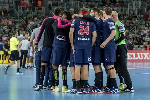 Zagreb, Hırvatistan - 29 Eylül 2018: Ehf man 's Championship League. PD Zagreb, Paris Saint-Germain 'e karşı. Psg oyuncuları zaman aşımına uğradı