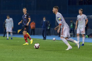 ZAGREB, CROATIA - NOVEMBER 15, 2018: UEFA Nations League football match Croatia vs. Spain. In action Sergio Ramos (15)