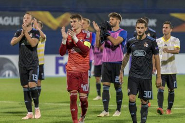 Zagreb, Hırvatistan - 20 Eylül 2018: Uefa Avrupa Ligi 2018 / 2019, Gnk Dinamo vs. Sk Fenerbahçe. Dinamo oyuncuları zaferi kutluyor