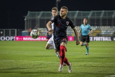 Rijeka, Hırvatistan - 12 Ekim 2018: Uefa Uluslar Ligi maçı Hırvatistan - İngiltere. Eylem Ante Rebic (18)