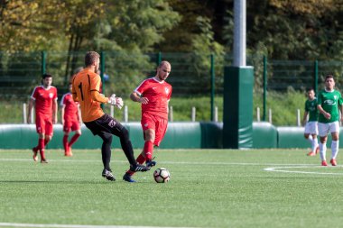 Zagreb, Hırvatistan - 21 Ekim 2017: Üçüncü Hırvat Futbol Ligi Nk Maksimir - Nk Spansko. Futbol sahasında oynayan oyuncular