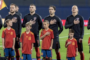 Zagreb, Hırvatistan - 15 Kasım 2018: Uefa Milletler Ligi futbol karşılaşması Hırvatistan ve İspanya. Hırvat oyuncu kadrosu