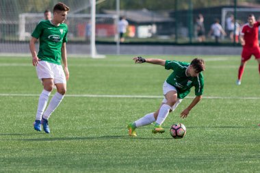 Zagreb, Hırvatistan - 21 Ekim 2017: Üçüncü Hırvat Futbol Ligi Nk Maksimir - Nk Spansko. Futbol sahasında oynayan oyuncular