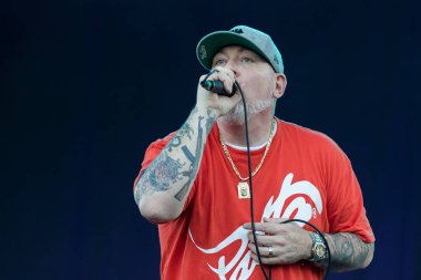 ZAGREB, CROATIA - JUNE 27, 2017: Zagreb Rockfest House of Pain singer Everlast on stage, close up