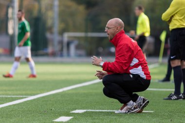 Zagreb, Hırvatistan - 21 Ekim 2017: Üçüncü Hırvat Futbol Ligi Nk Maksimir - Nk Spansko. Nk Spansko 'nun koçu