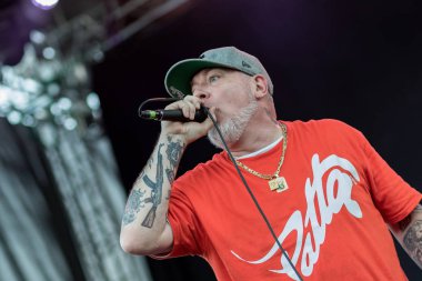 ZAGREB, CROATIA - JUNE 27, 2017: Zagreb Rockfest House of Pain singer Everlast on stage, close up