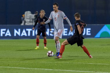 ZAGREB, CROATIA - NOVEMBER 15, 2018: UEFA Nations League football match Croatia vs. Spain. In action Sergio Busquets (5)