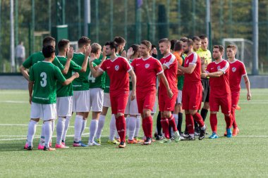 Zagreb, Hırvatistan - 21 Ekim 2017: Üçüncü Hırvat Futbol Ligi Nk Maksimir - Nk Spansko. Futbol sahasındaki oyuncular