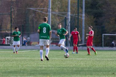 Zagreb, Hırvatistan - 21 Ekim 2017: Üçüncü Hırvat Futbol Ligi Nk Maksimir - Nk Spansko. Futbol sahasında oynayan oyuncular