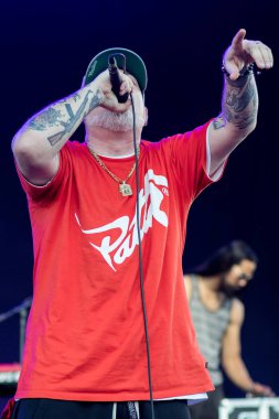 ZAGREB, CROATIA - JUNE 27, 2017: Zagreb Rockfest House of Pain singer Everlast on stage, close up