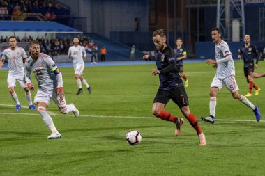 ZAGREB, CROATIA - NOVEMBER 15, 2018: UEFA Nations League football match Croatia vs. Spain. In action Ivan Rakitic (7)