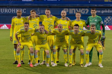 Zagreb, Hırvatistan - 14 Ağustos 2018: Uefa Şampiyonları Leauge eleme turu. Gnk Dinamo, Fc Astana 'ya karşı. Fc Astana Oyuncuları Sıralaması
