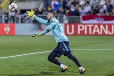 Rijeka, Hırvatistan - 06 Ekim 2017: 2018 Fifa Dünya Kupası Rusya Avrupa elemeleri. Hırvatistan - Finlandiya. Danijel Subasic (23)) 