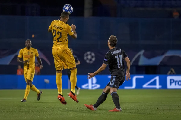 Zagreb, Hırvatistan - 28 Ağustos 2018: Uefa Şampiyonlar Ligi Playoffları, Gnk Dinamo ve Bsc Young Boys. Gregory Wuthrich (22)) 